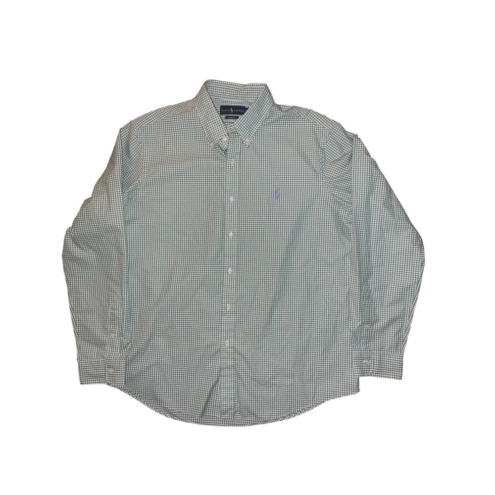 Ralph Lauren Button Down Long Sleeve Shirt Mens XL Custom Fit Green Check